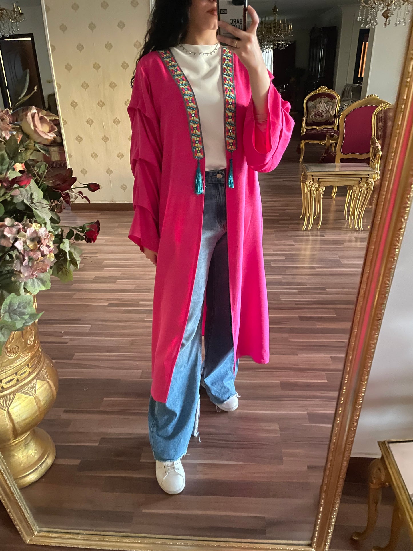 Fuchsia linen kaftan