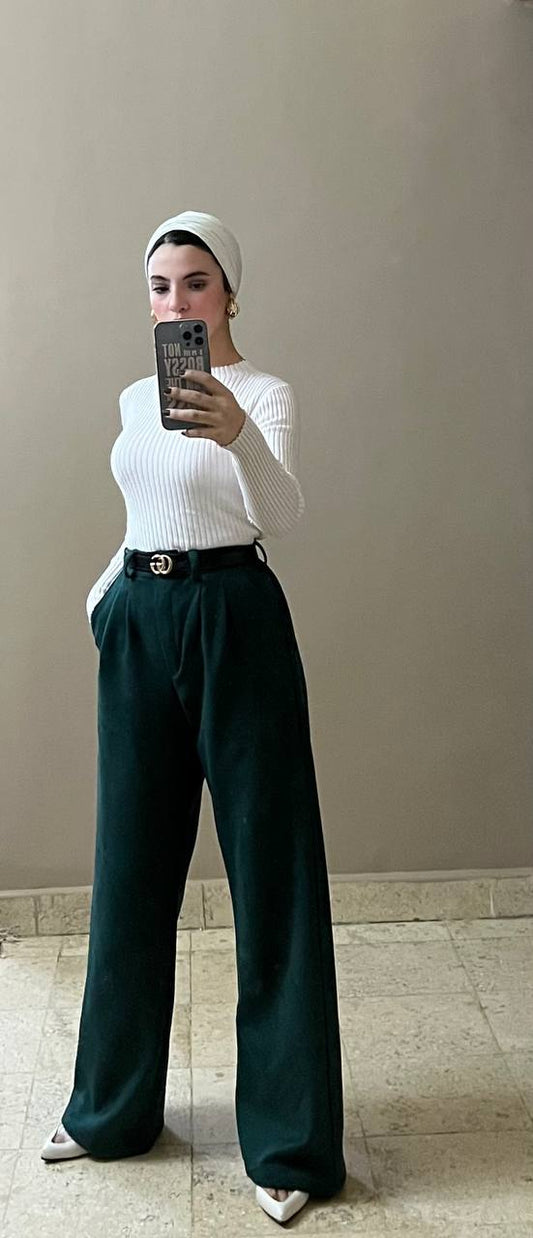 suede pants in dark green