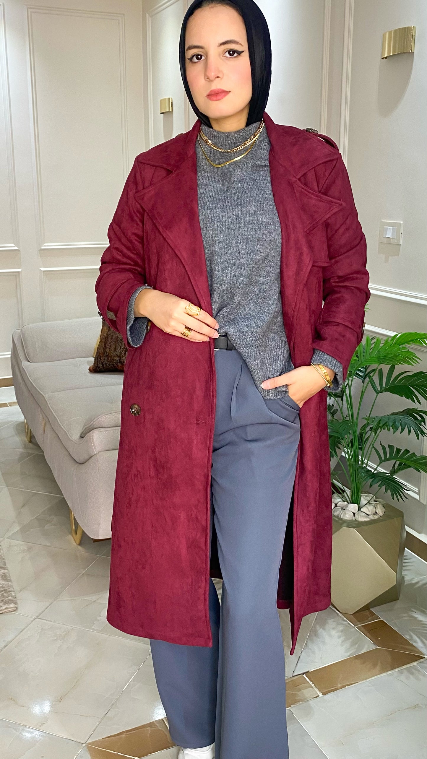 Burgundy Trench Coat