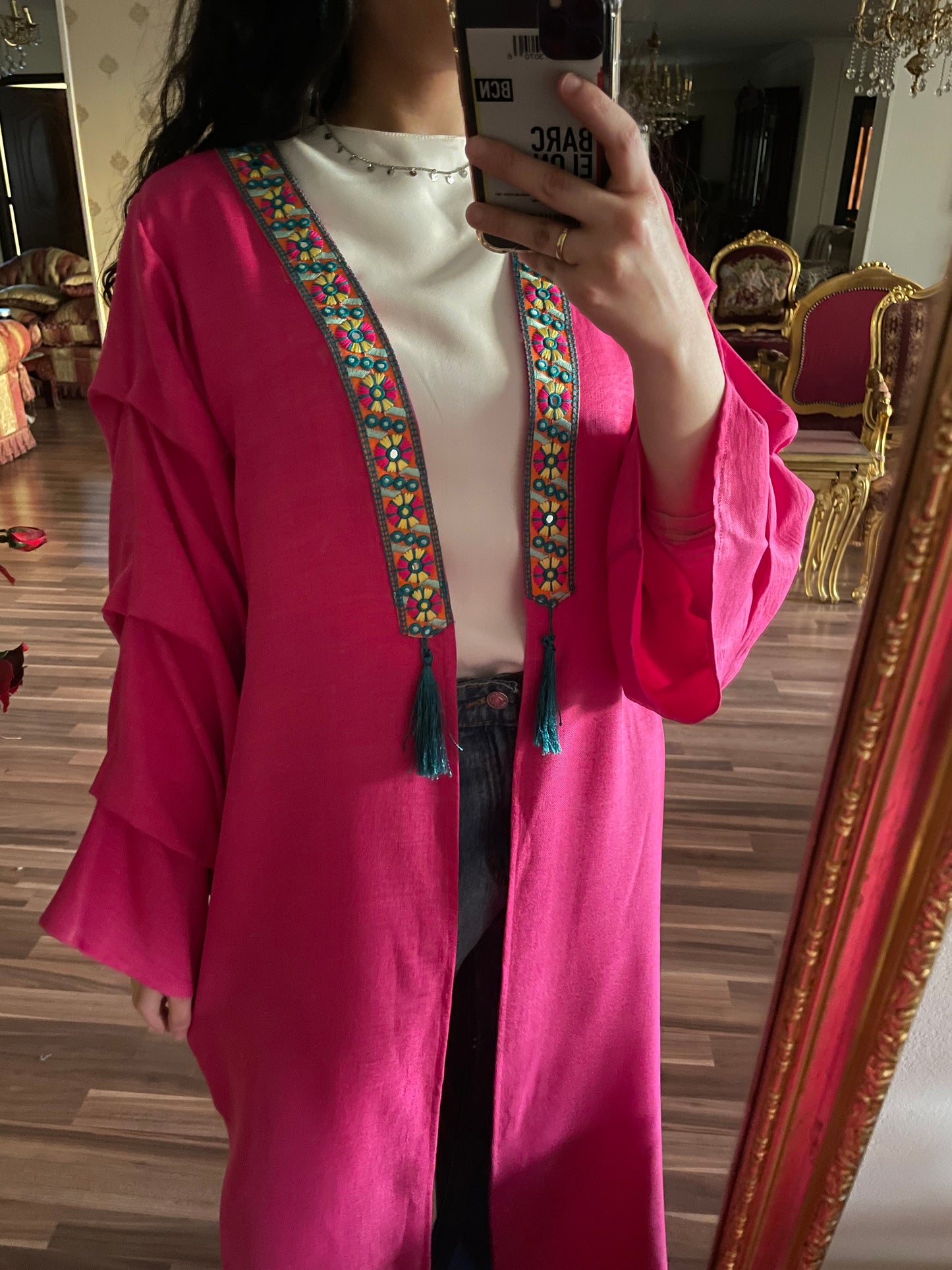 Fuchsia linen kaftan