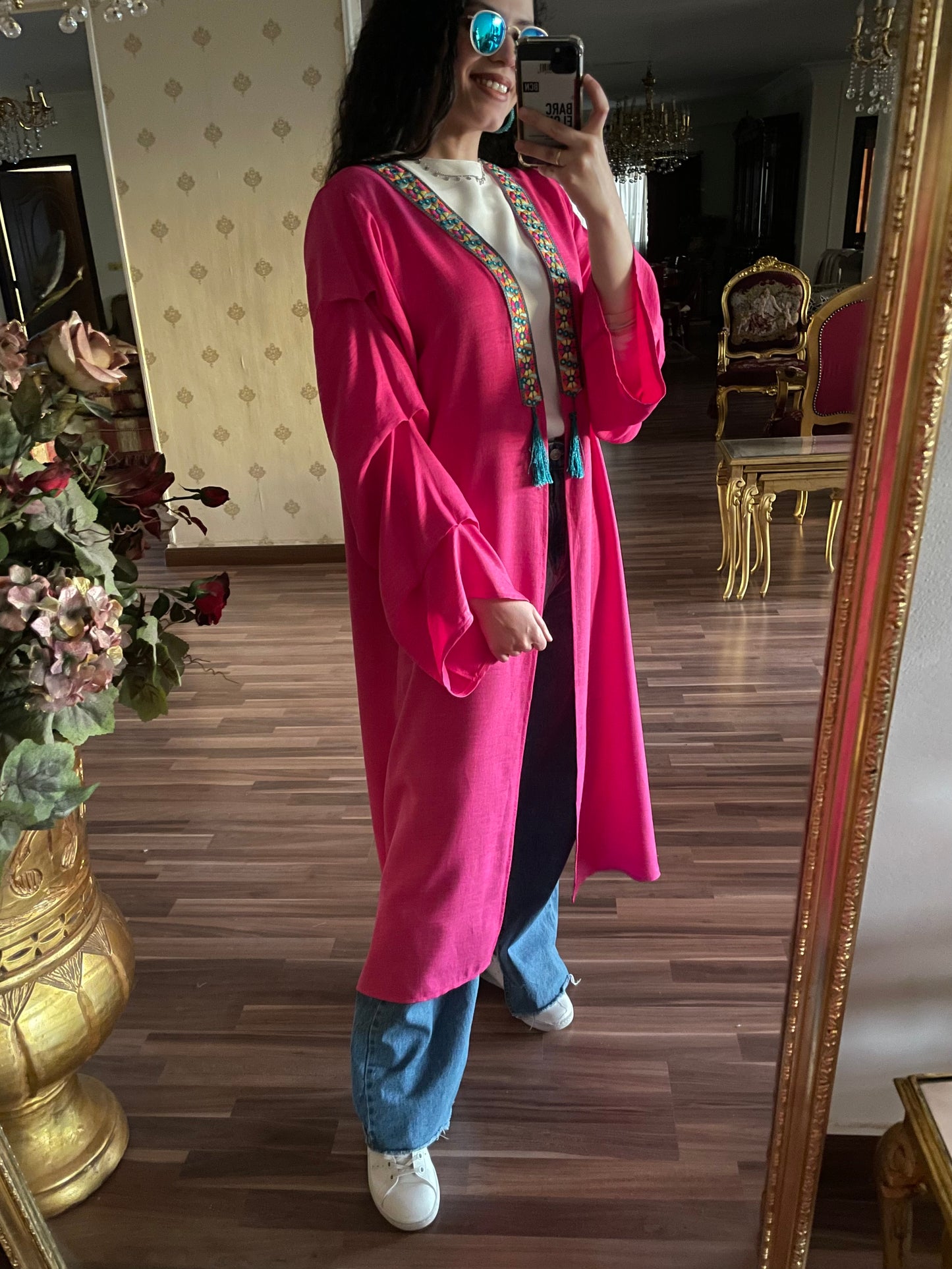 Fuchsia linen kaftan