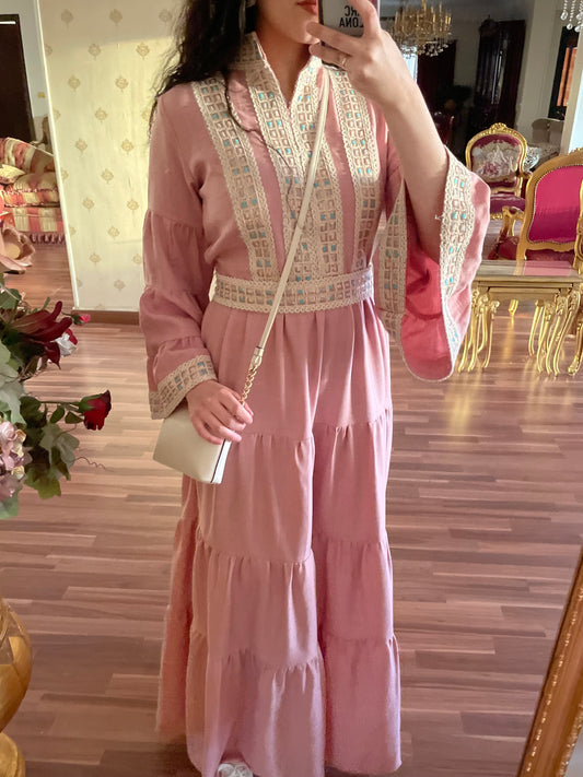 High neck dress kaftan in pink