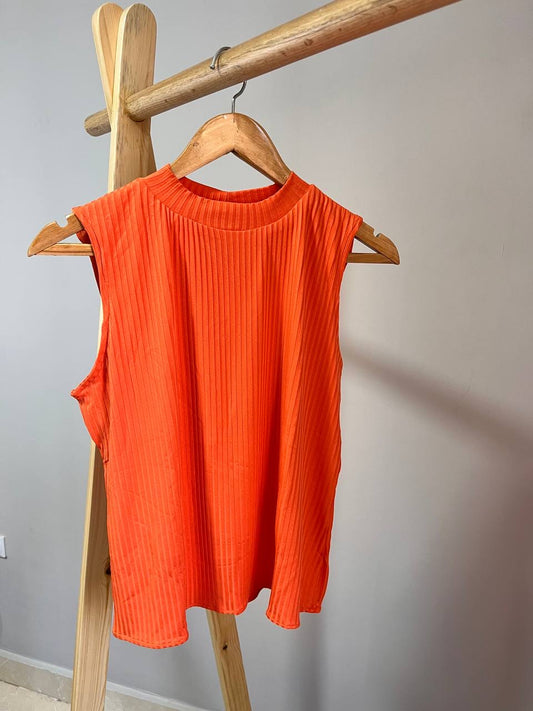 Orange ribbed top, sleeveless