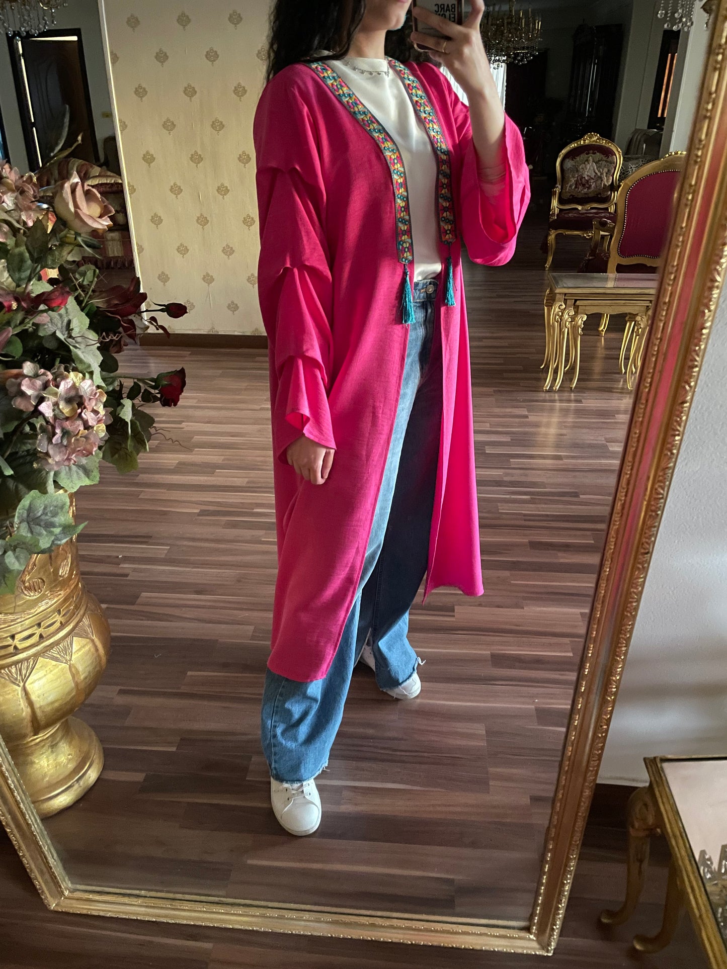 Fuchsia linen kaftan