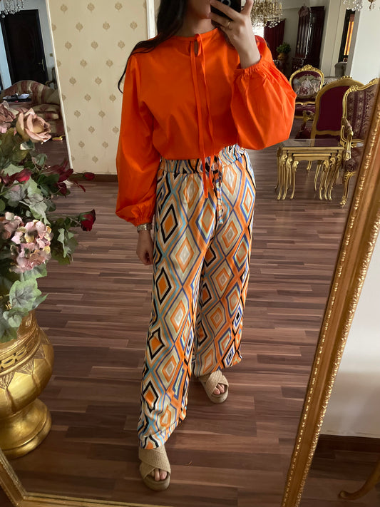 Orange poplin blouse