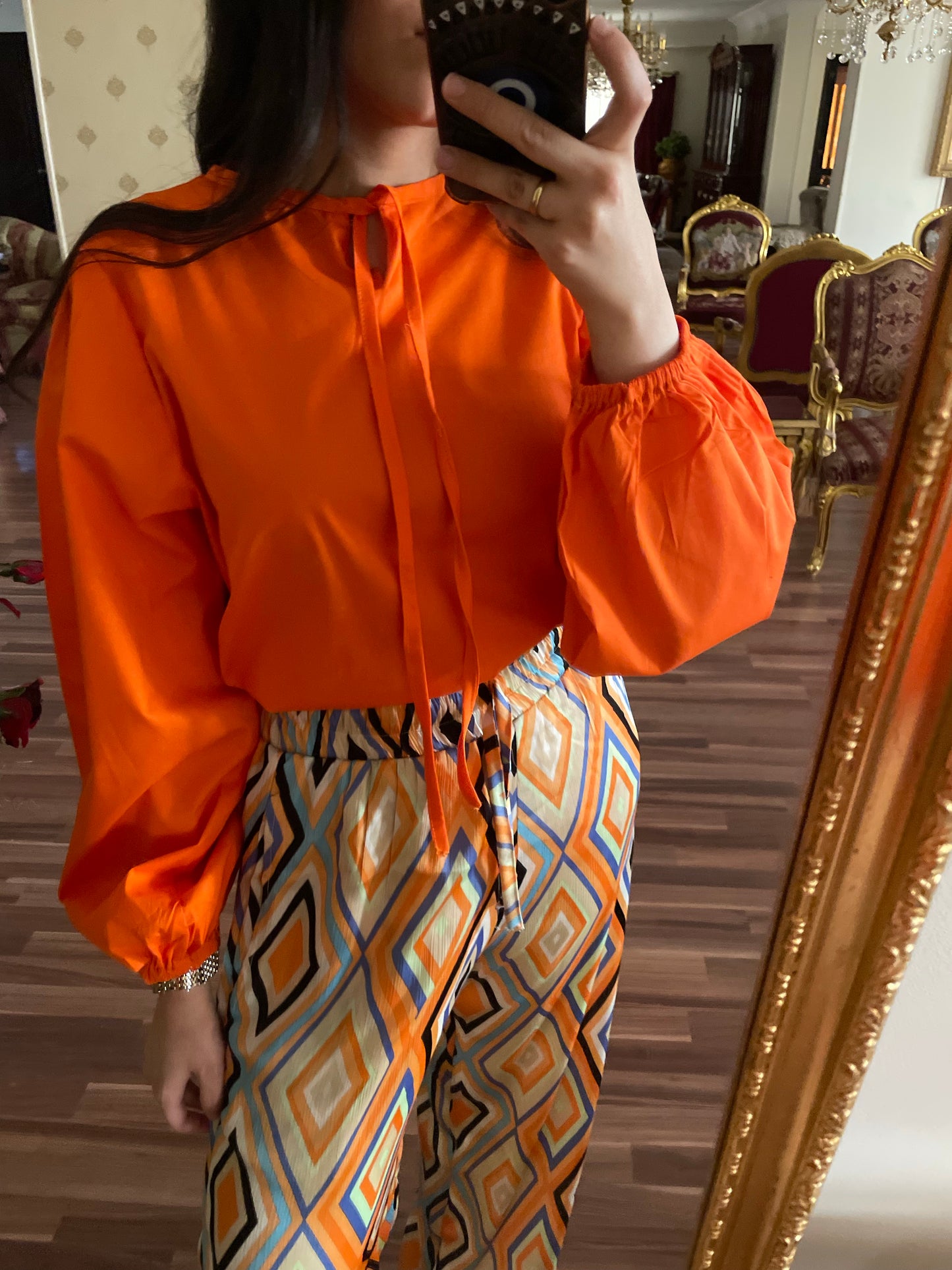 Orange poplin blouse